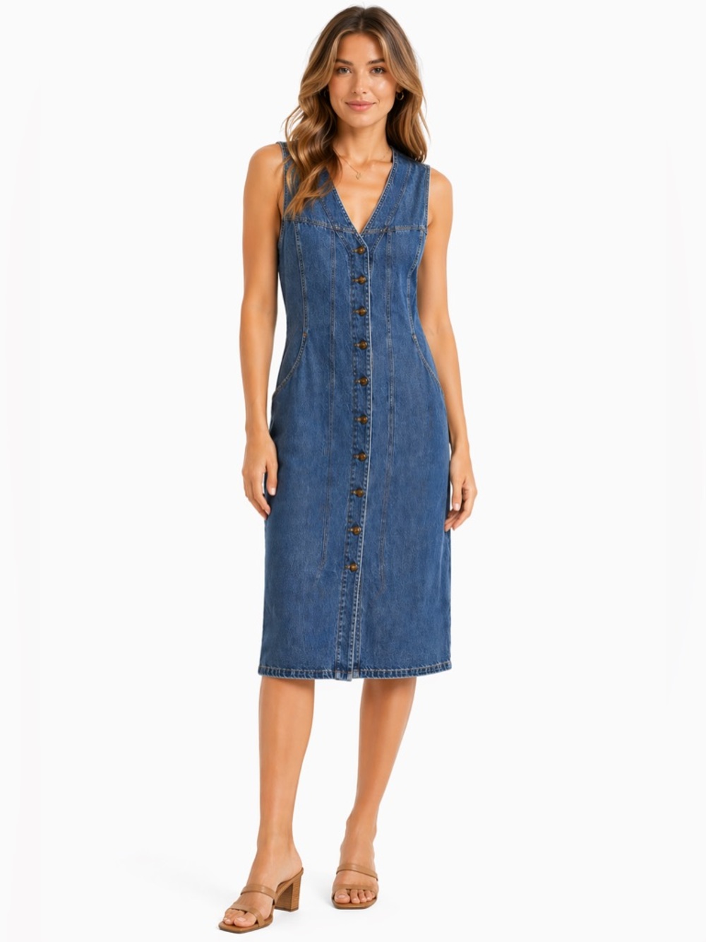 Vintage Crazy Horse Size‎ 8 Tall Denim Button-Down Sleeveless Dress